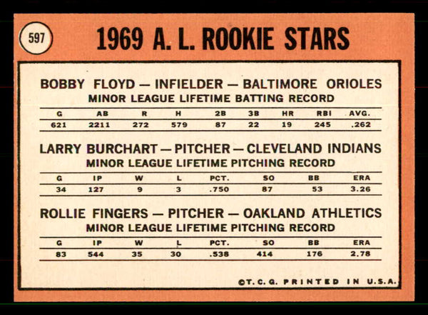 1969 Topps Baseball #597 Rollie Fingers A's EX-MT 551603