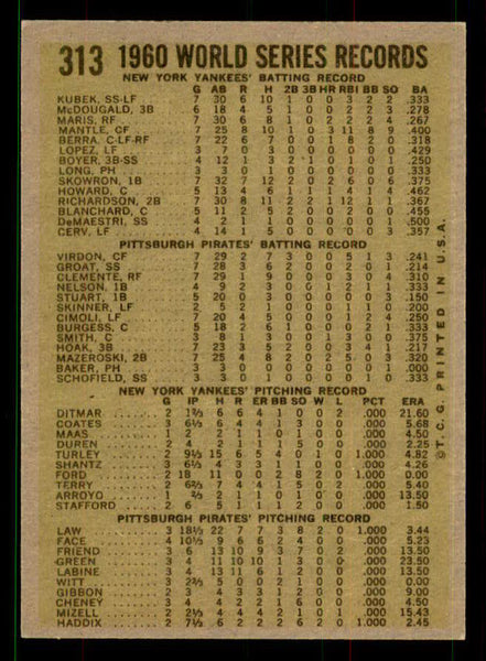 1961 Topps Baseball #313 World Series Summary Mazeroski EX-MT 551611