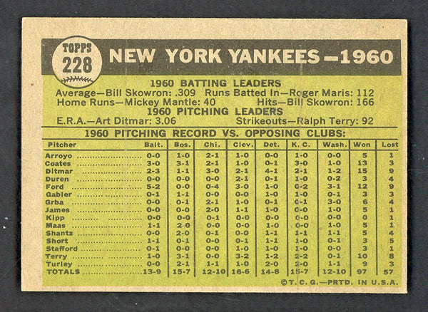 1961 Topps Baseball #228 New York Yankees Team EX-MT 551614