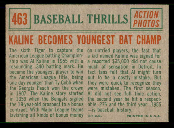 1959 Topps Baseball #463 Al Kaline IA Tigers EX 551672