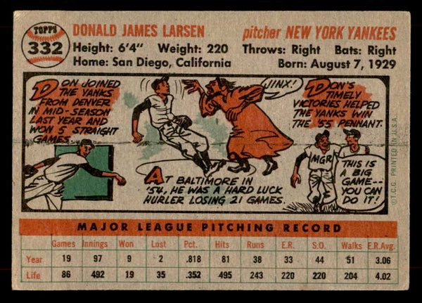 1956 Topps Baseball #332 Don Larsen Yankees VG-EX 551729