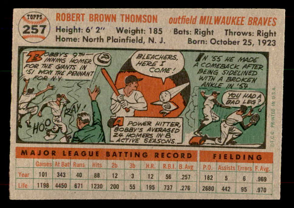 1956 Topps Baseball #257 Bobby Thomson Braves EX+/EX-MT 551764