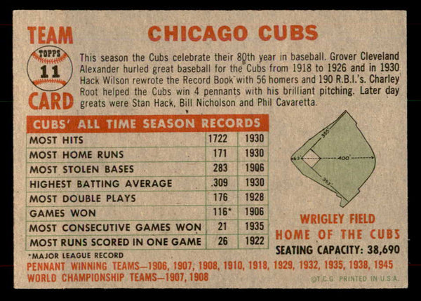 1956 Topps Baseball #011 Chicago Cubs Team EX-MT Gray 551766