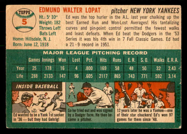 1954 Topps Baseball #005 Eddie Lopat Yankees VG-EX 551786