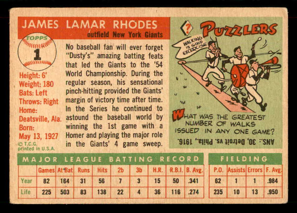 1955 Topps Baseball #001 Dusty Rhodes Giants VG-EX 551797