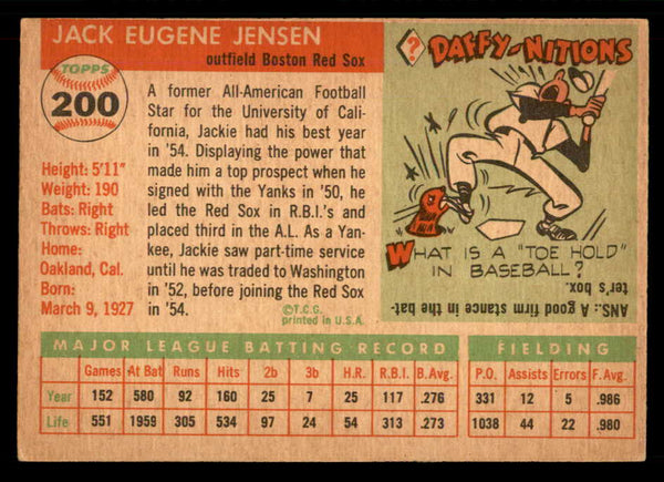 1955 Topps Baseball #200 Jackie Jensen Red Sox EX-MT 551803