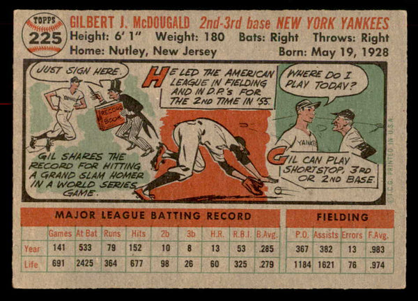 1956 Topps Baseball #225 Gil McDougald Yankees EX+/EX-MT 551816