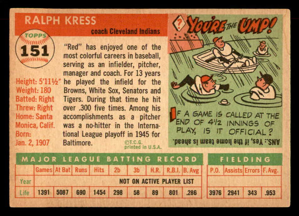 1955 Topps Baseball #151 Ralph Kress Indians EX-MT 551827