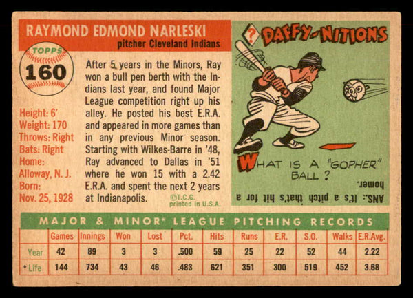 1955 Topps Baseball #160 Ray Narleski Indians EX+/EX-MT 551833