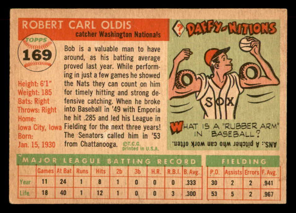 1955 Topps Baseball #169 Bob Oldis Senators VG-EX 551839