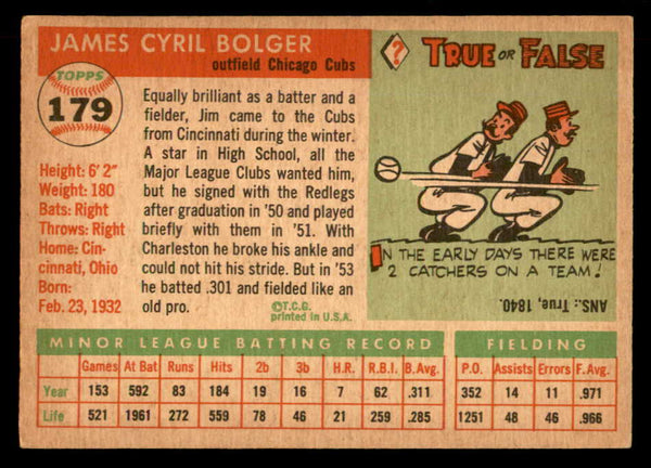 1955 Topps Baseball #179 Jim Bolger Cubs EX+/EX-MT 551848