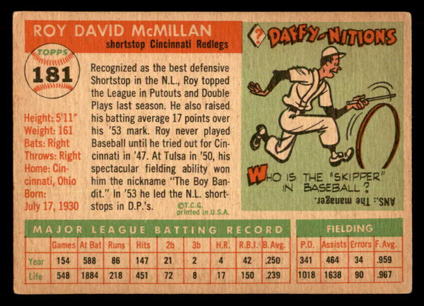 1955 Topps Baseball #181 Roy McMillan Reds VG-EX 551849