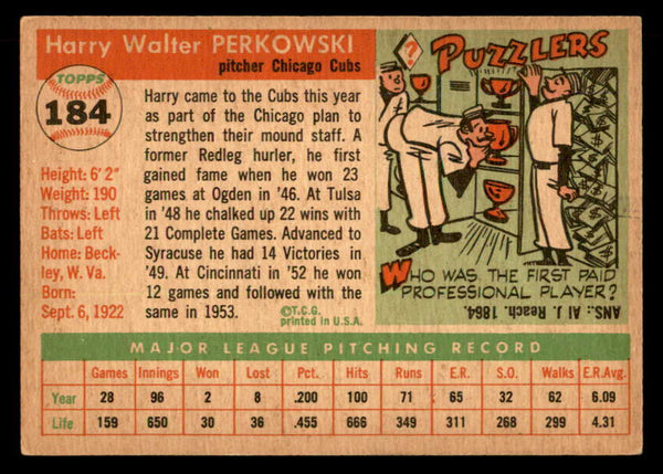 1955 Topps Baseball #184 Harry Perkowski Cubs EX-MT 551852