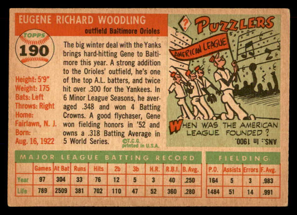 1955 Topps Baseball #190 Gene Woodling Orioles EX+/EX-MT 551854