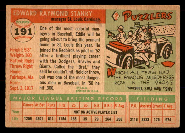 1955 Topps Baseball #191 Eddie Stanky Cardinals EX+/EX-MT 551855