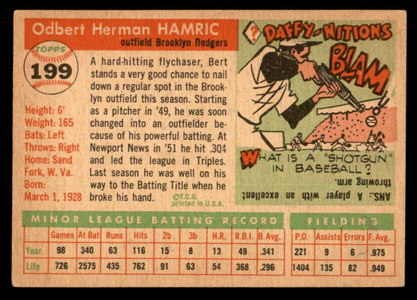 1955 Topps Baseball #199 Bert Hamric Dodgers EX+/EX-MT 551861