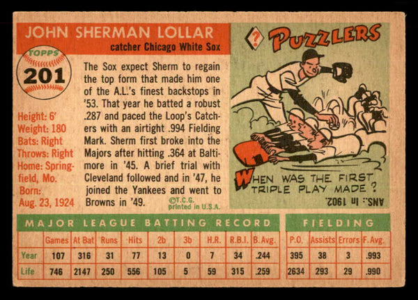 1955 Topps Baseball #201 Sherm Lollar White Sox VG-EX 551862