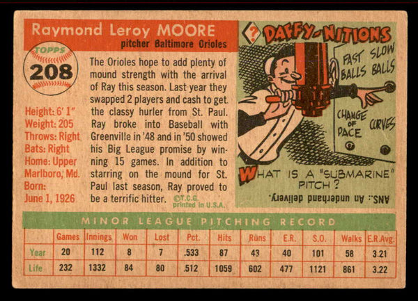 1955 Topps Baseball #208 Ray Moore Orioles VG-EX 551868