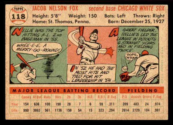 1956 Topps Baseball #118 Nellie Fox White Sox VG White 551871