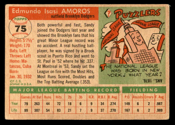 1955 Topps Baseball #075 Sandy Amoros Dodgers VG 551877