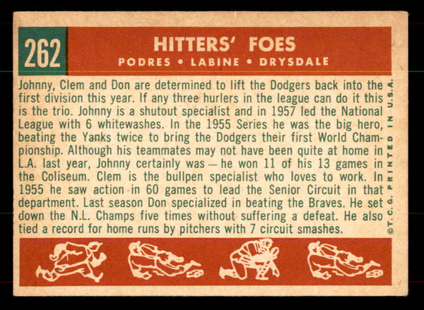 1959 Topps Baseball #262 Don Drysdale Johnny Podres EX-MT 551904
