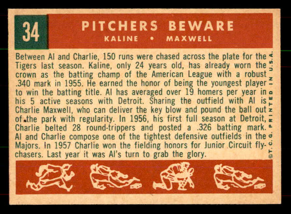 1959 Topps Baseball #034 Al Kaline Charlie Maxwell EX 551910