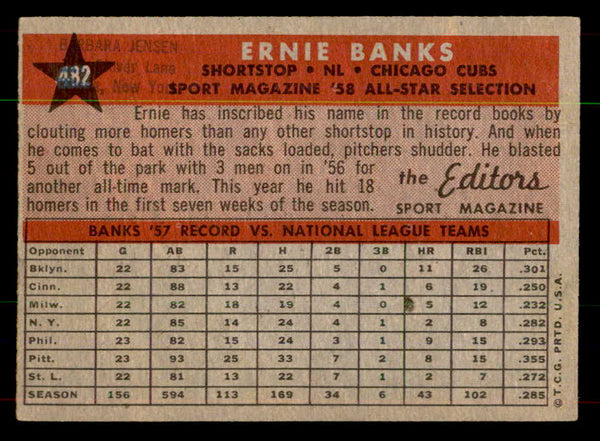 1958 Topps Baseball #482 Ernie Banks A.S. Cubs EX+/EX-MT 551913