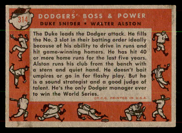 1958 Topps Baseball #314 Duke Snider Walter Alston EX+/EX-MT 551916