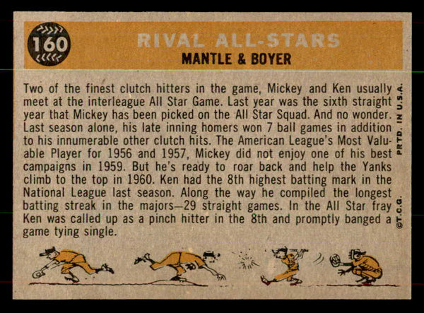 1960 Topps Baseball #160 Mickey Mantle Ken Boyer NR-MT 551930