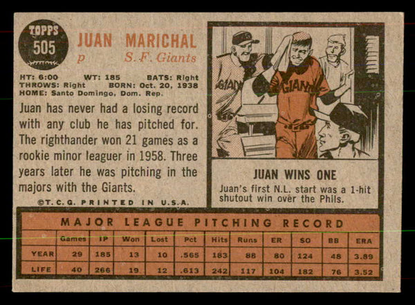 1962 Topps Baseball #505 Juan Marichal Giants EX-MT 551942