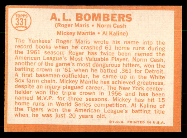 1964 Topps Baseball #331 Mickey Mantle Al Kaline Roger Maris VG-EX 551990
