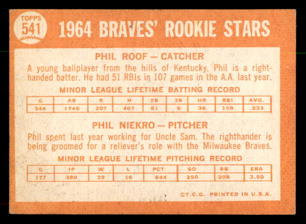 1964 Topps Baseball #541 Phil Niekro Braves EX+/EX-MT 551993