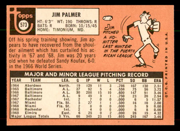 1969 Topps Baseball #573 Jim Palmer Orioles NR-MT 551998