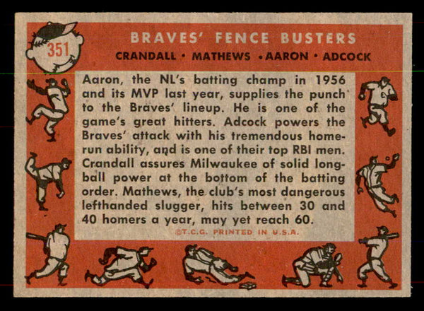 1958 Topps Baseball #351 Hank Aaron Eddie Mathews NR-MT 552009