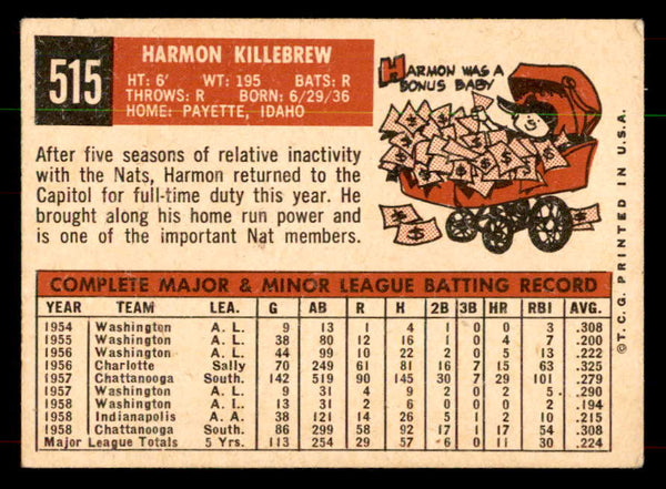 1959 Topps Baseball #515 Harmon Killebrew Senators VG-EX 552032