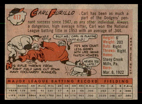 1958 Topps Baseball #417 Carl Furillo Dodgers VG-EX 552091