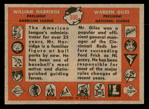 1958 Topps Baseball #300 Warren Giles William Harridge EX-MT 552094