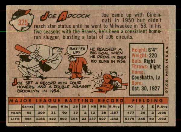 1958 Topps Baseball #325 Joe Adcock Braves EX+/EX-MT 552116