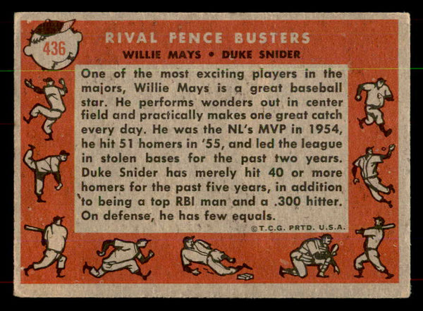 1958 Topps Baseball #436 Willie Mays Duke Snider EX 552121