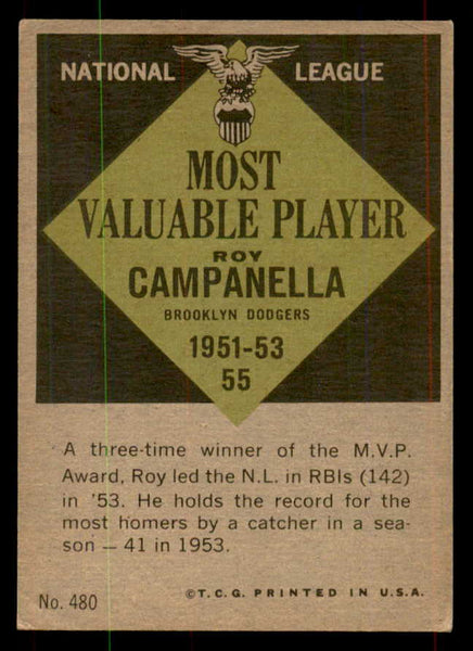 1961 Topps Baseball #480 Roy Campanella MVP Dodgers EX+/EX-MT 552144