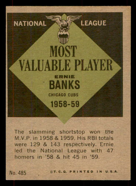 1961 Topps Baseball #485 Ernie Banks MVP Cubs EX-MT 552163