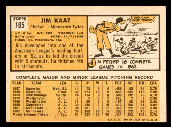 1963 Topps Baseball #165 Jim Kaat Twins EX-MT 552197