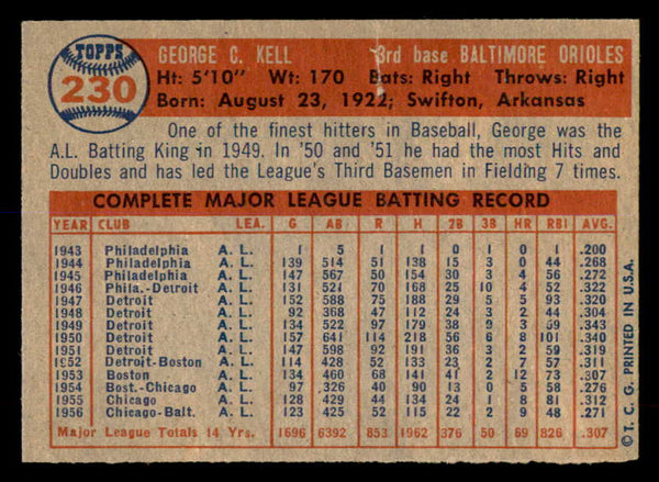 1957 Topps Baseball #230 George Kell Orioles EX-MT 552212