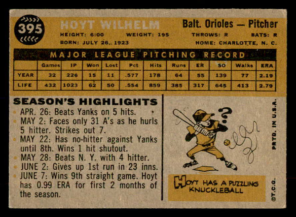 1960 Topps Baseball #395 Hoyt Wilhelm Orioles EX-MT 552243