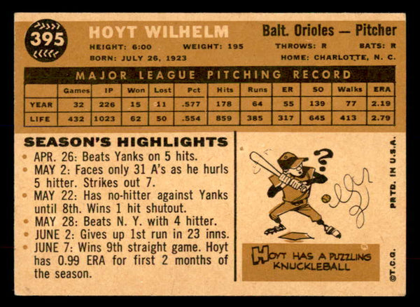 1960 Topps Baseball #395 Hoyt Wilhelm Orioles EX-MT 552244