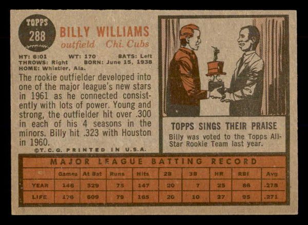 1962 Topps Baseball #288 Billy Williams Cubs EX+/EX-MT 552261