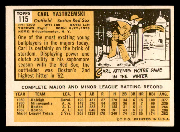 1963 Topps Baseball #115 Carl Yastrzemski Red Sox EX-MT 552262