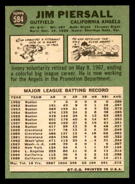 1967 Topps Baseball #584 Jimmy Piersall Angels NR-MT 552275
