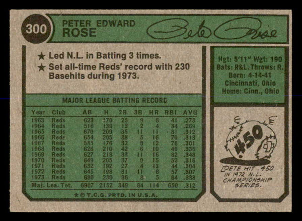 1974 Topps Baseball #300 Pete Rose Reds NR-MT 552329