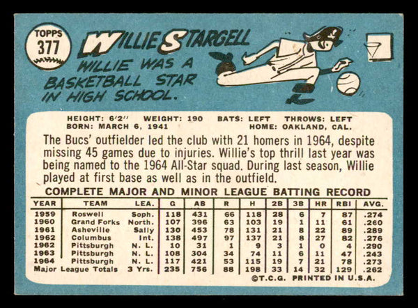 1965 Topps Baseball #377 Willie Stargell Pirates EX-MT 552342